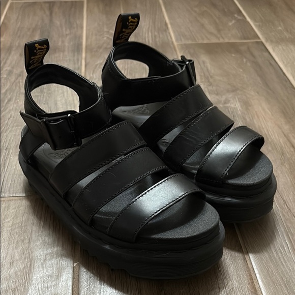 Dr Marten Blair Black Leather Platform Sandals - Picture 2 of 7